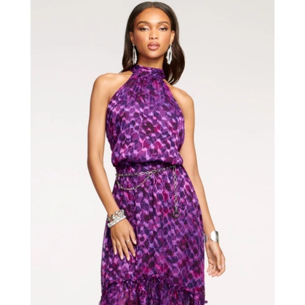 Pewter High Neck Midi Dress In Dark Floral
